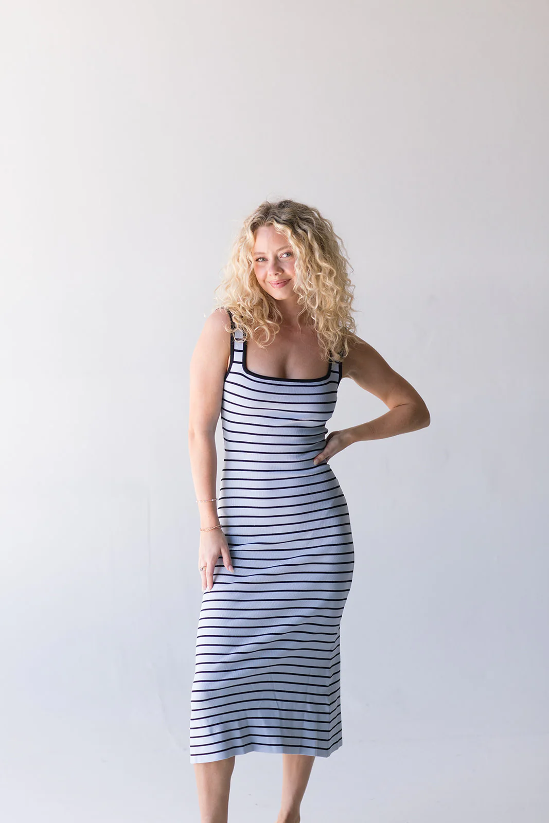 Amber Stripe Dress - Lt Blue / Black - Image 6