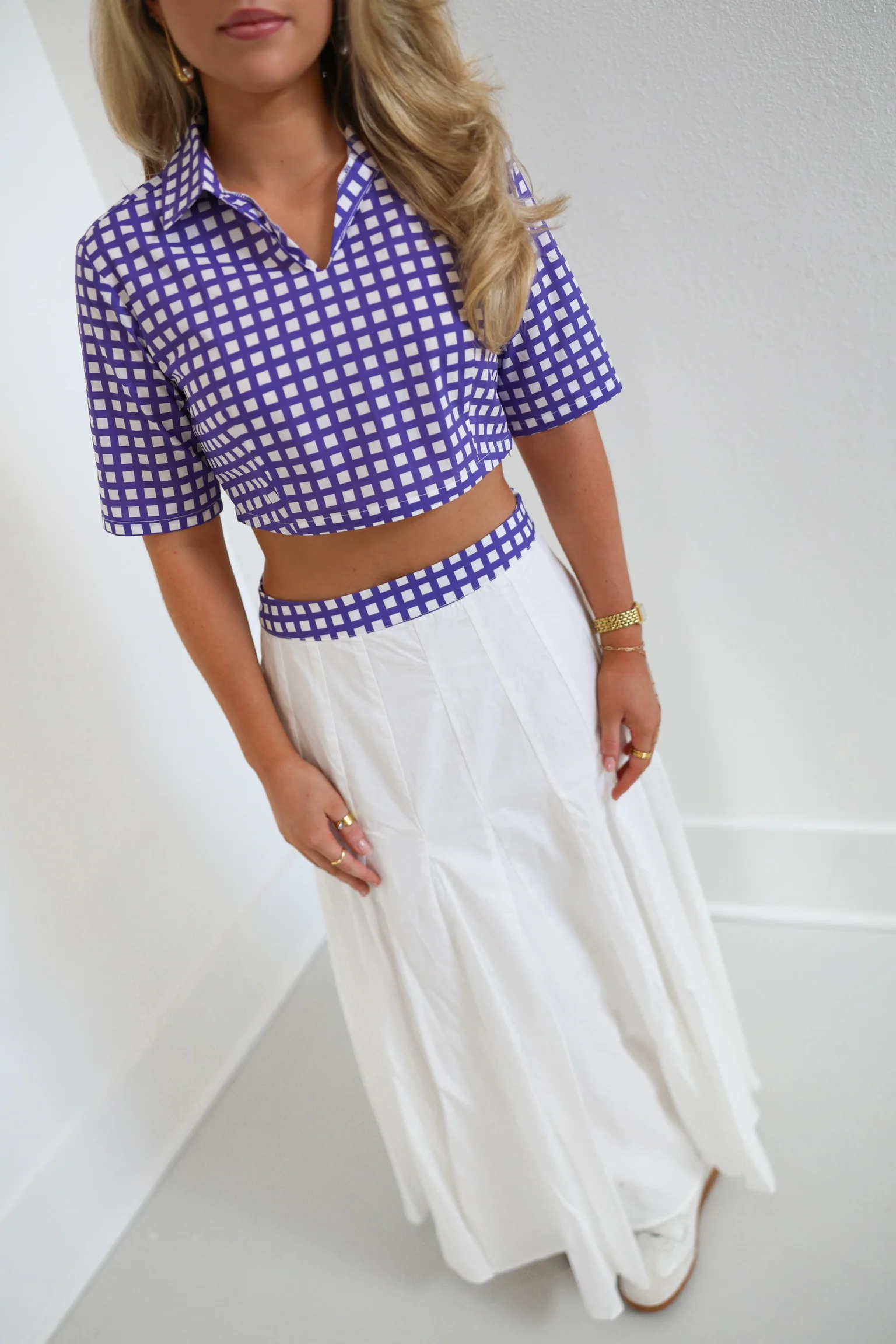 Brynn Double Layer Pleated Maxi Skirt - White/Purple - Image 3