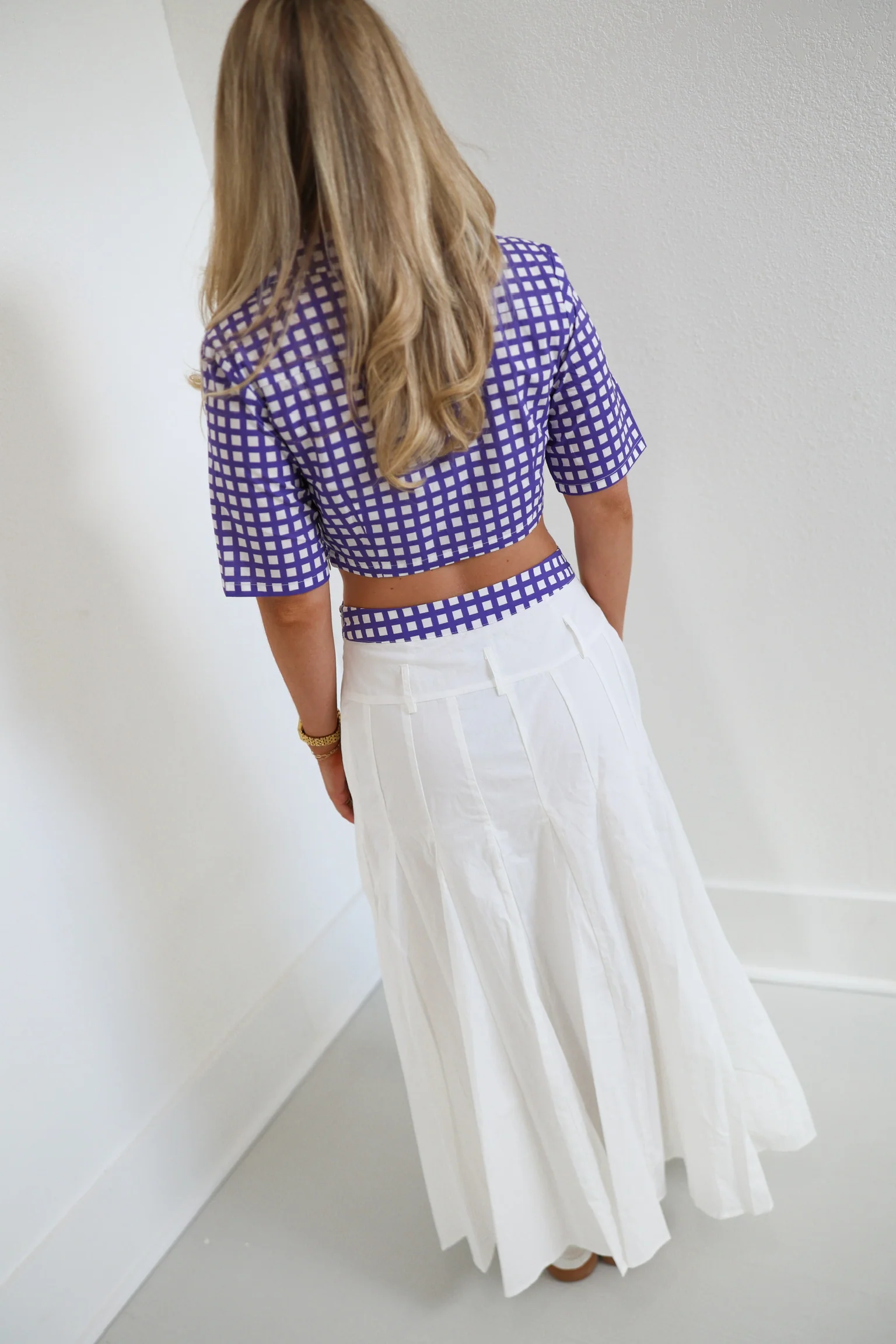 Brynn Double Layer Pleated Maxi Skirt - White/Purple - Image 4