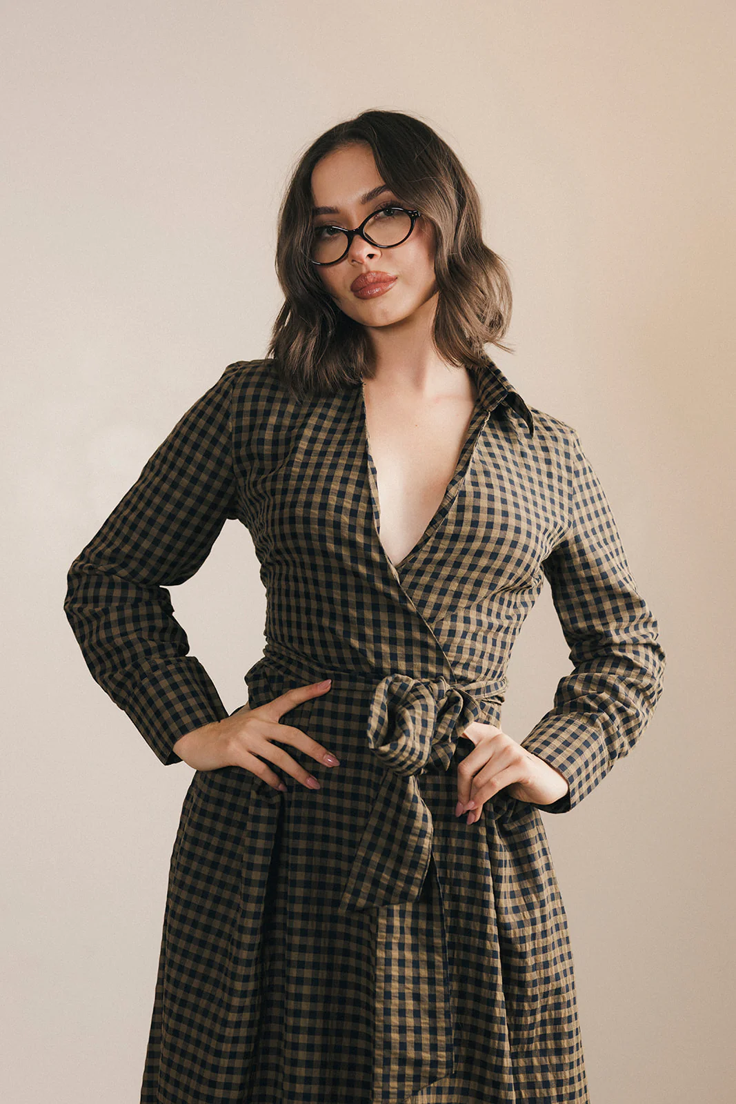 Celia Plaid Long Sleeve Shirt Dress - Carmel - Image 12