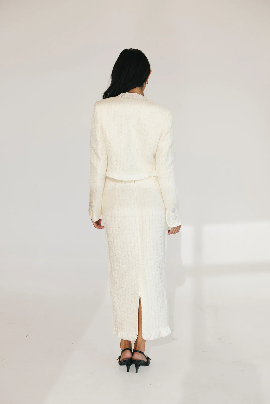 Chloe Tweed Skirt Set - Cream - Image 10