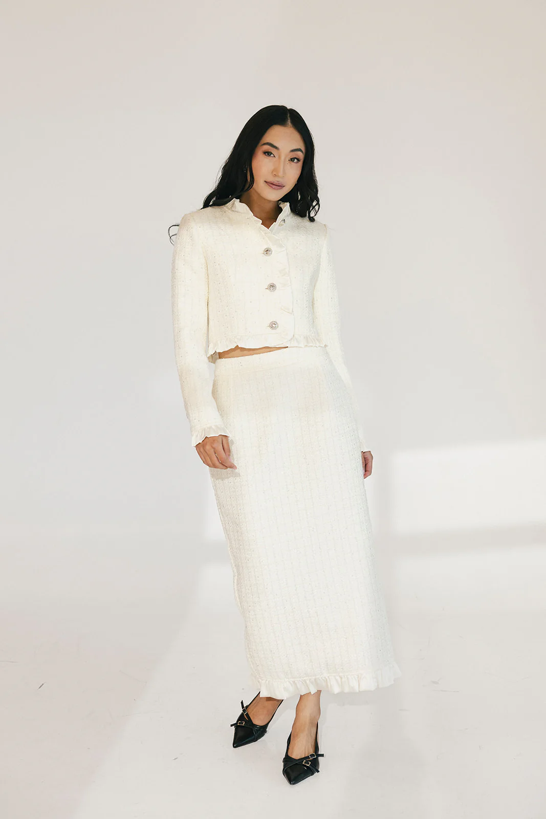 Chloe Tweed Skirt Set - Cream - Image 3