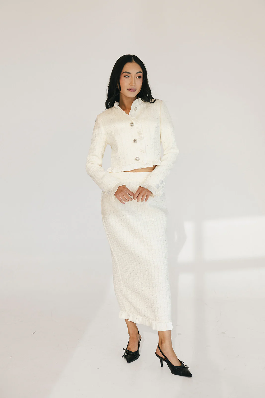 Chloe Tweed Skirt Set - Cream - Image 4