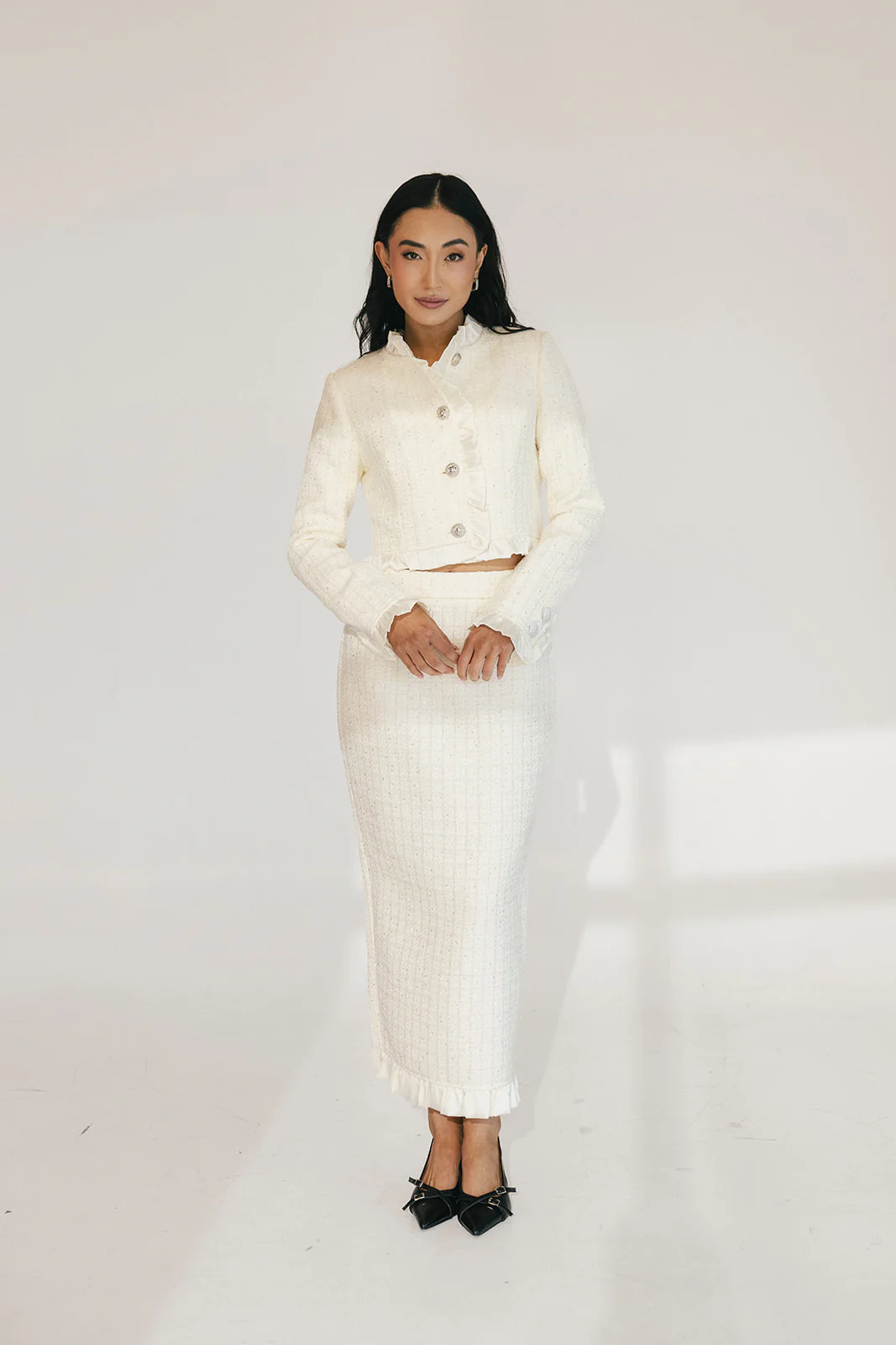 Chloe Tweed Skirt Set - Cream - Image 5