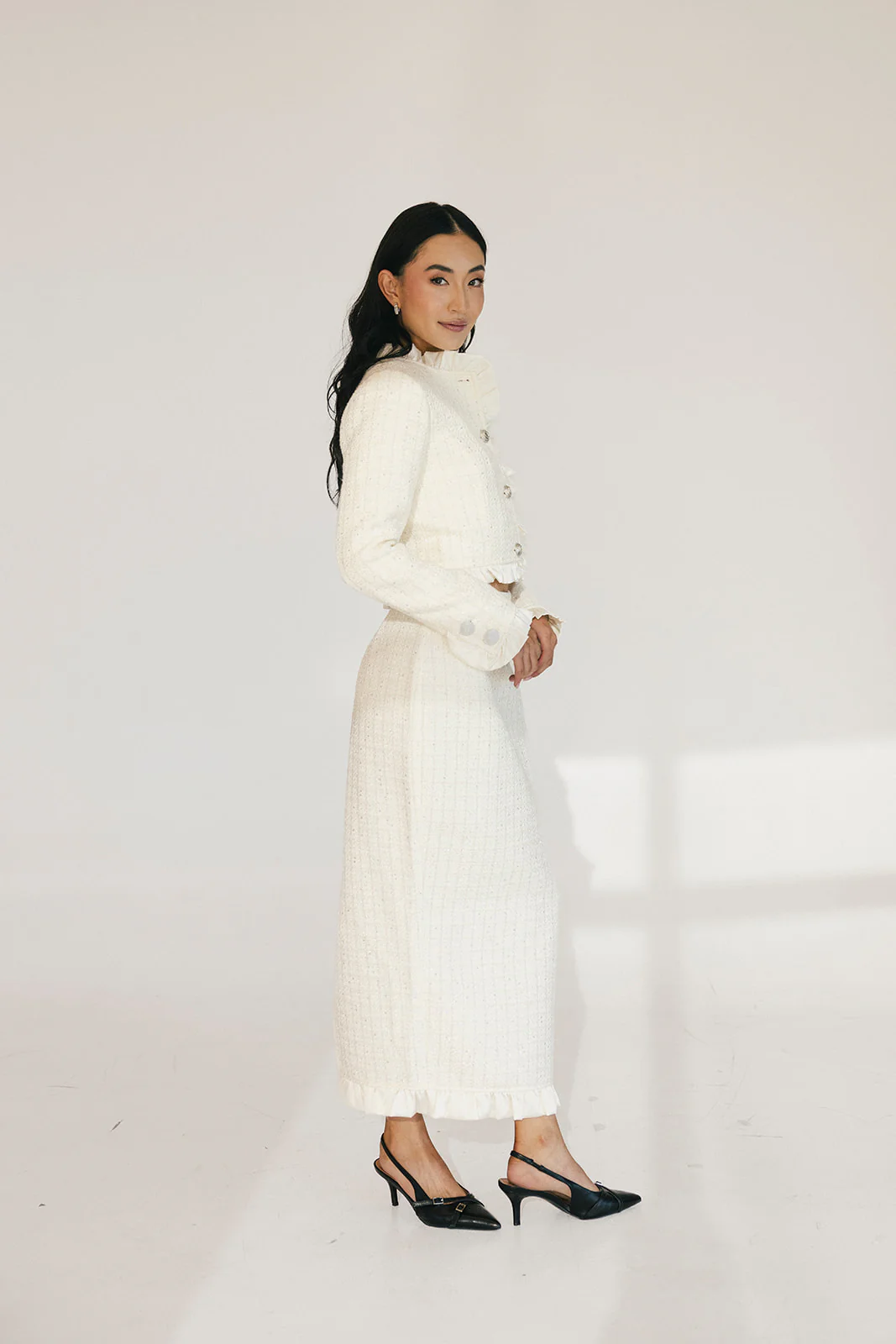 Chloe Tweed Skirt Set - Cream - Image 6