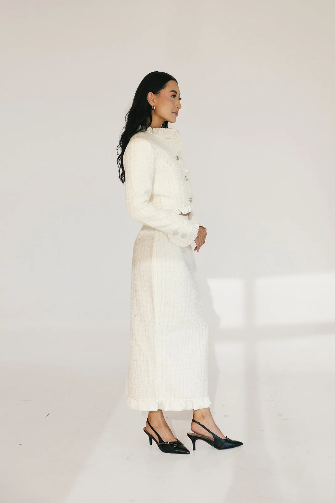 Chloe Tweed Skirt Set - Cream - Image 7