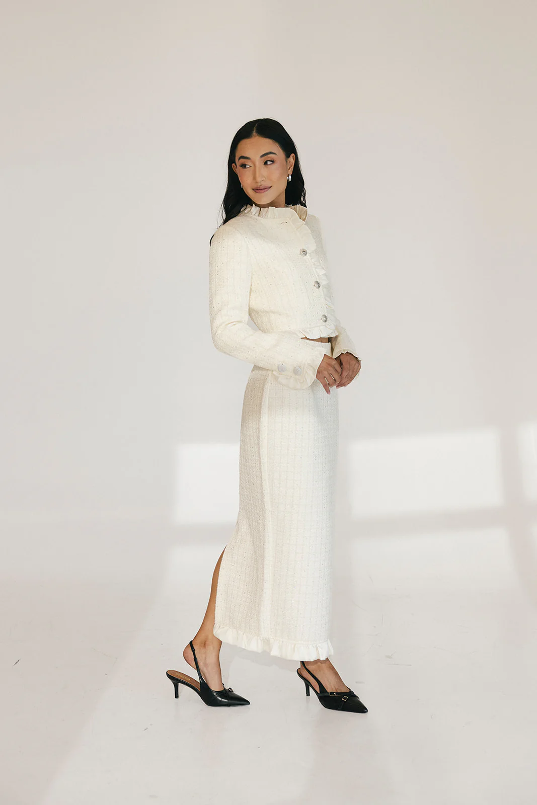 Chloe Tweed Skirt Set - Cream - Image 8