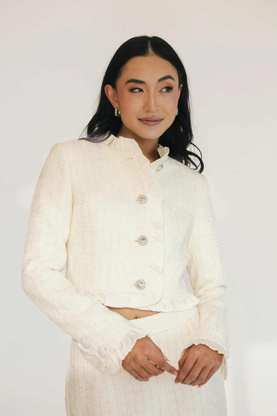 Chloe Tweed Skirt Set - Cream - Image 9
