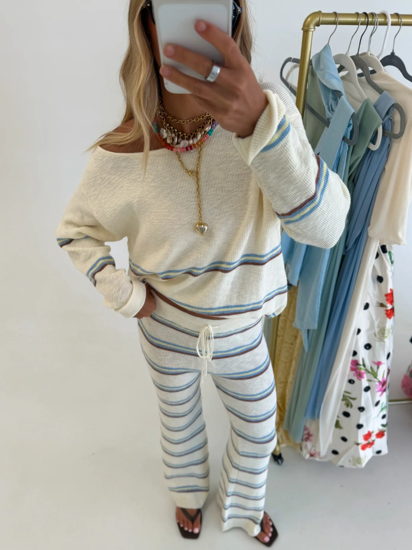 Elle Striped Knit Sweater and Pant Set - Off White - Image 10