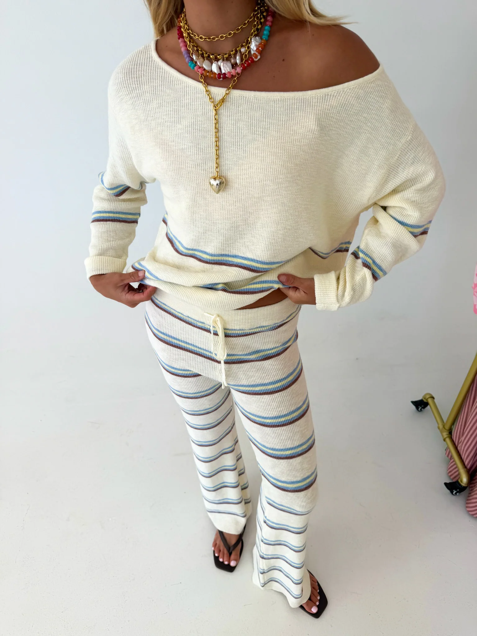 Elle Striped Knit Sweater and Pant Set - Off White - Image 6