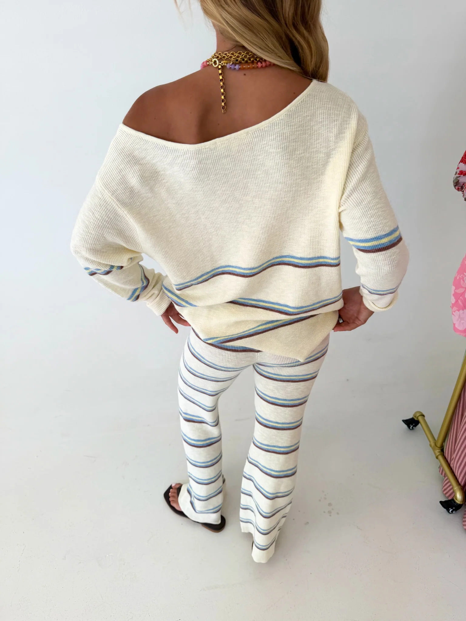 Elle Striped Knit Sweater and Pant Set - Off White - Image 7