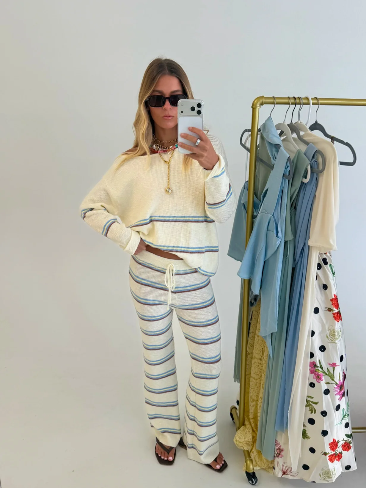 Elle Striped Knit Sweater and Pant Set - Off White - Image 9