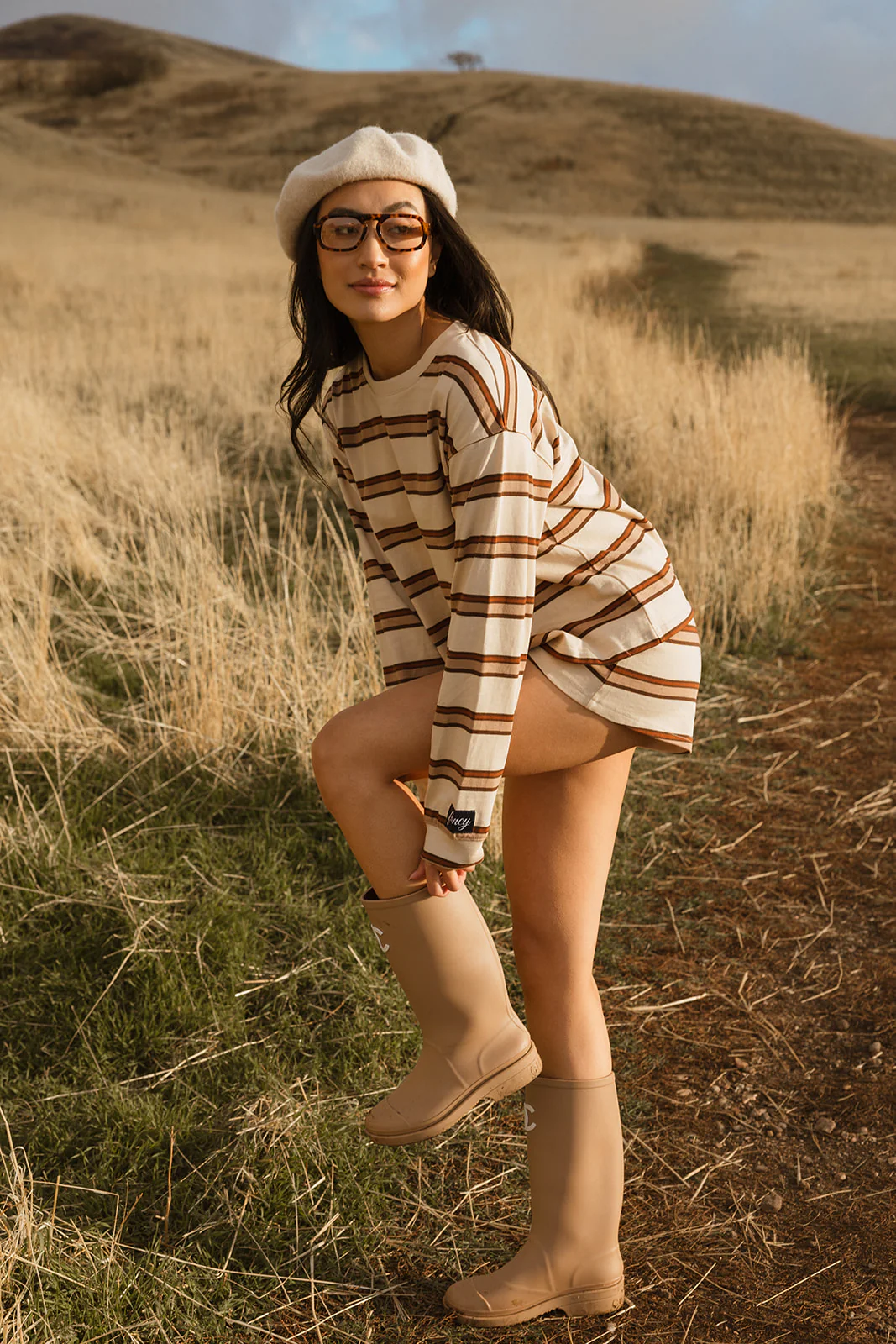 Fancy Button Striped Shorts - Desert Sand Brown - Image 16