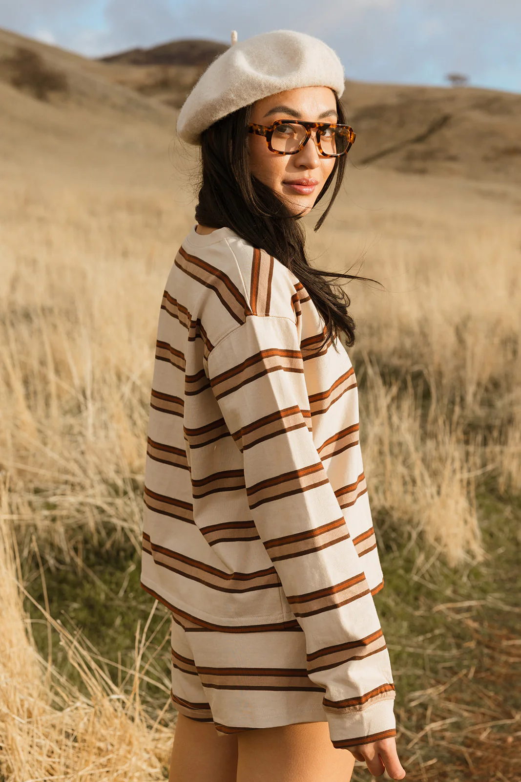 Fancy Button Striped Shorts - Desert Sand Brown - Image 27