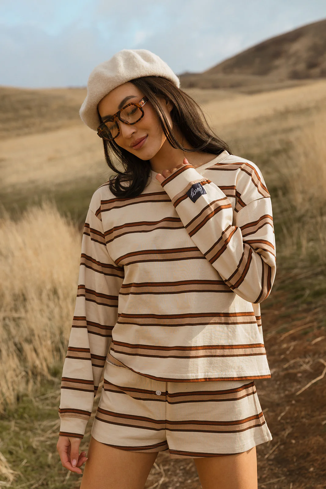 Fancy Button Striped Shorts - Desert Sand Brown - Image 3