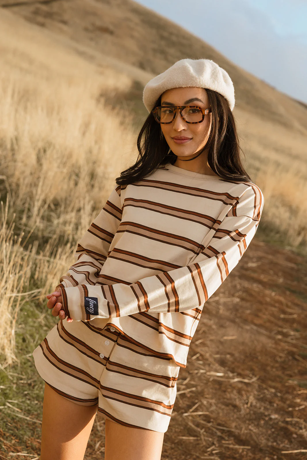 Fancy Button Striped Shorts - Desert Sand Brown - Image 8