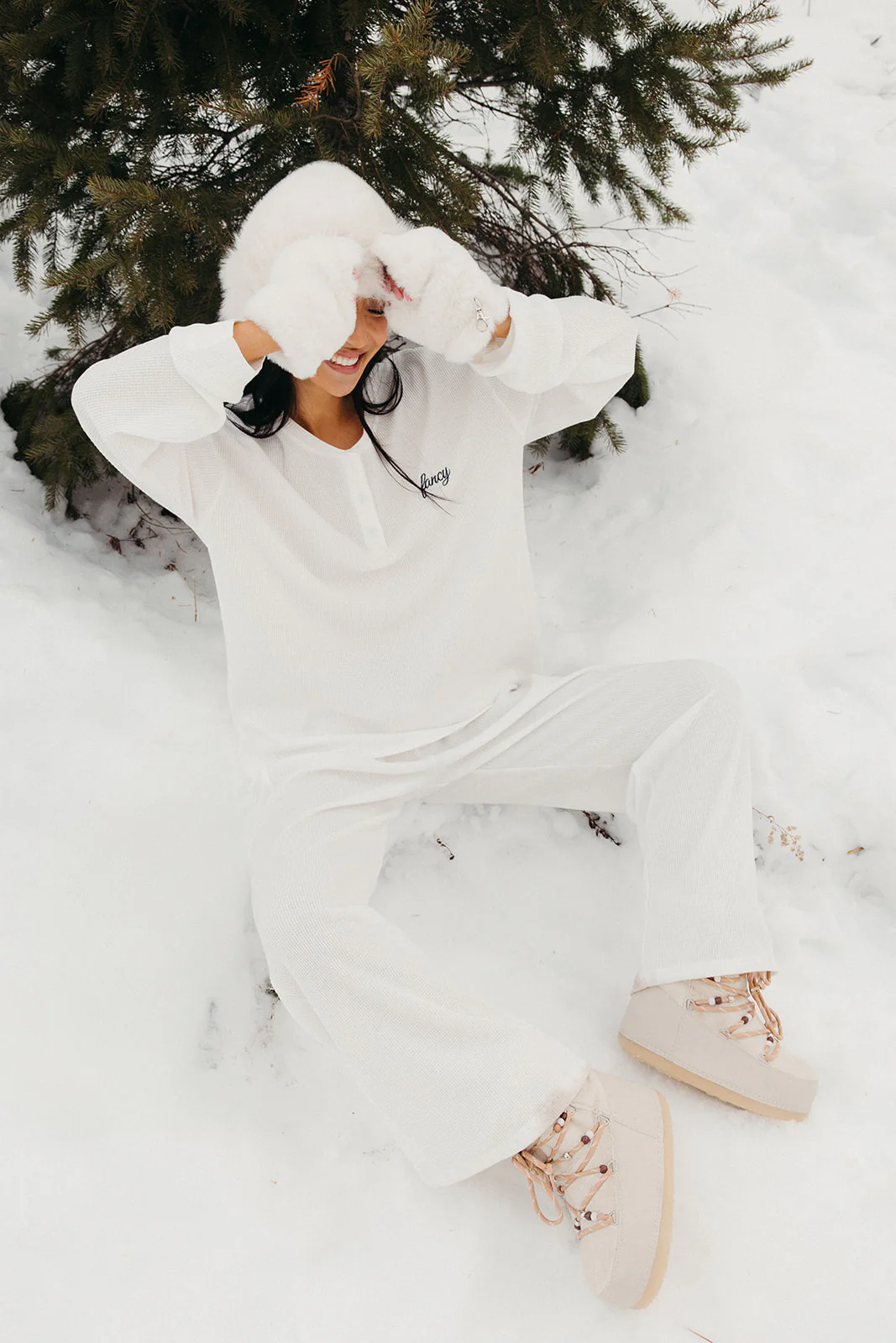 Fancy Buttoned Waffle Long Sleeve - Snow White - Image 6