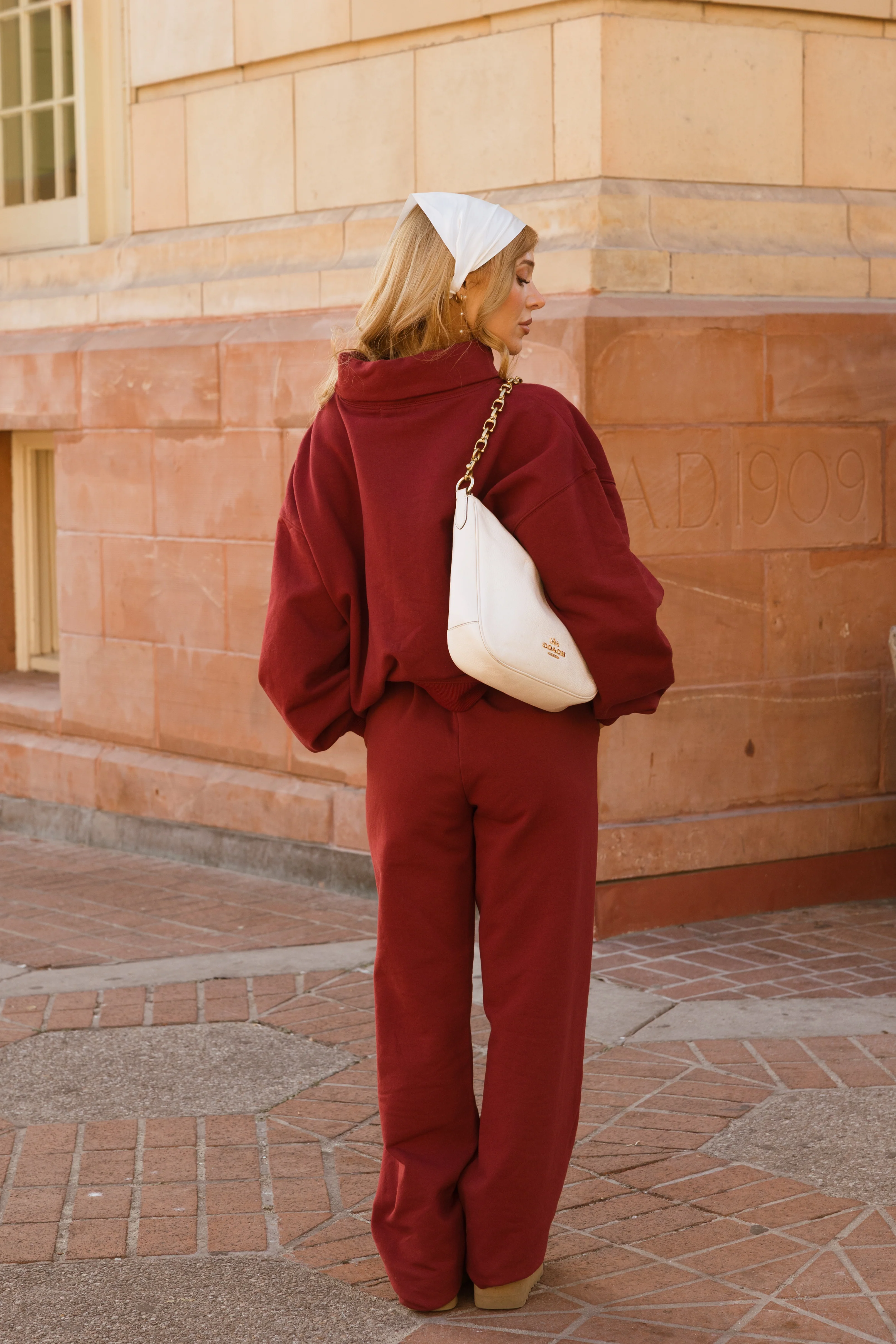 Fancy Fleece Straight Leg Drawstring Pants - Black Cherry - Image 6