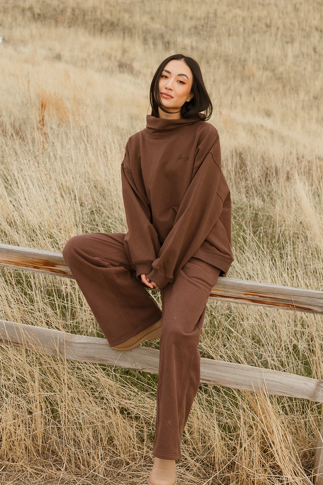 Fancy Fleece Wide Leg Sweatpants - Desert Sand Brown - Image 14