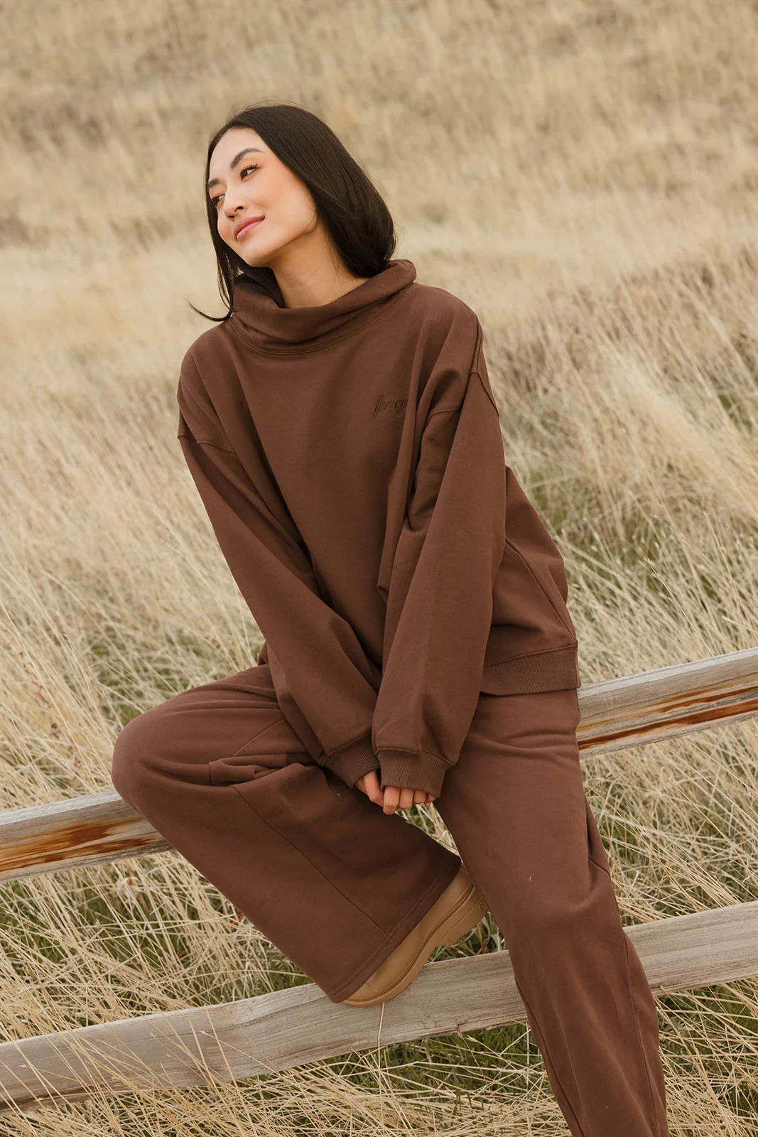 Fancy Fleece Wide Leg Sweatpants - Desert Sand Brown - Image 16
