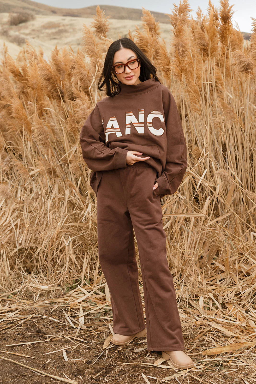 Fancy Fleece Wide Leg Sweatpants - Desert Sand Brown - Image 5