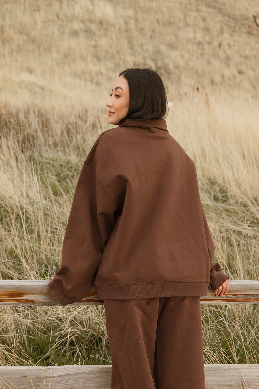 Fancy Oversized Fleece Embroidered Rolled Neck - Desert Sand Brown - Image 9