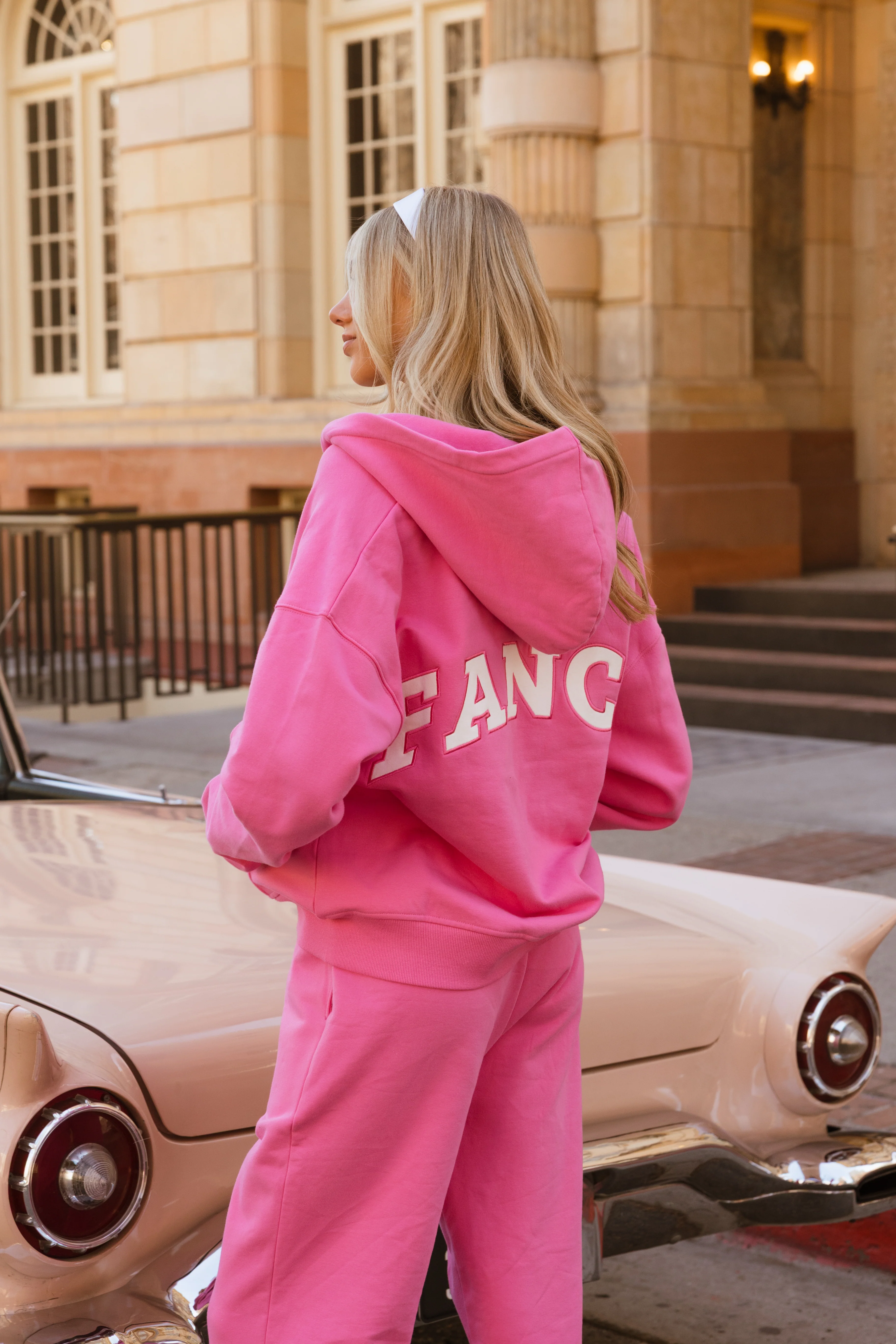 Fancy Split Zip Hoodie - Fuchsia Pink - Image 4