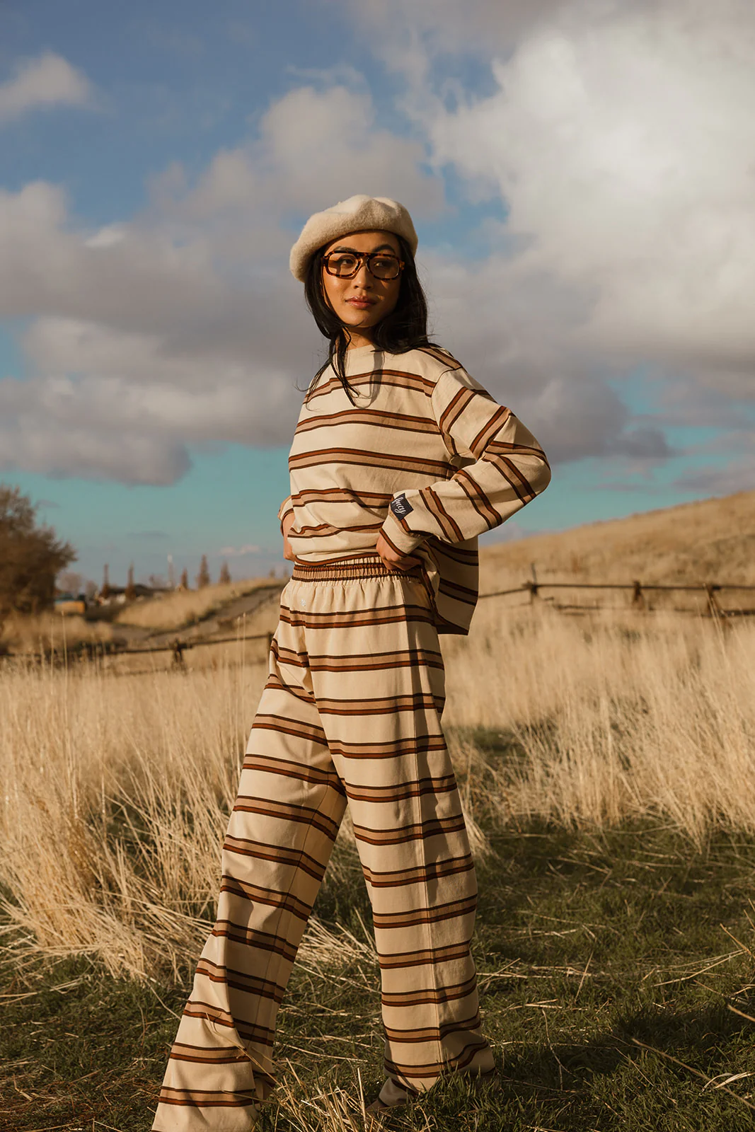 Fancy Striped Button Pants- Desert Sand Brown - Image 17