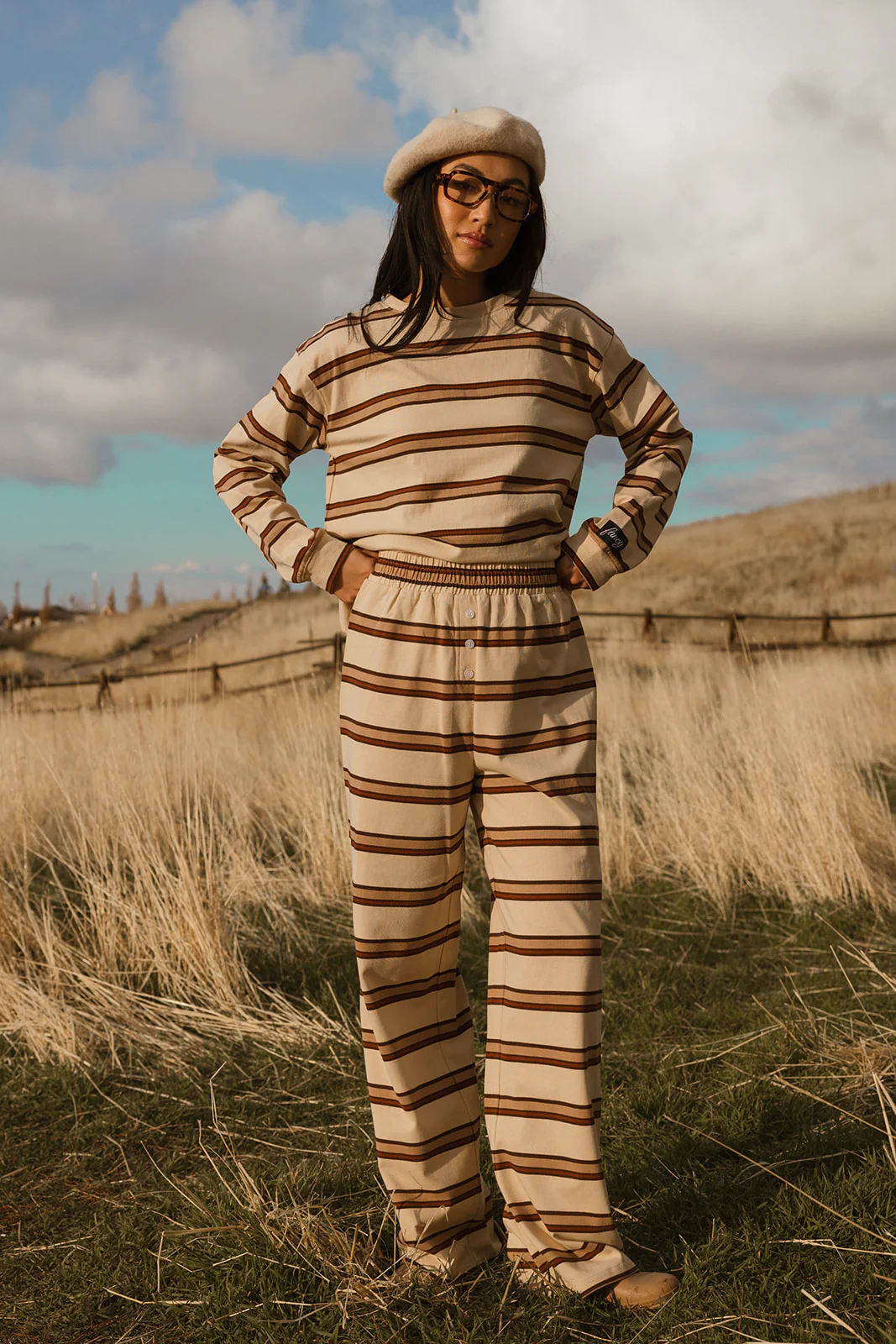 Fancy Striped Button Pants- Desert Sand Brown - Image 7