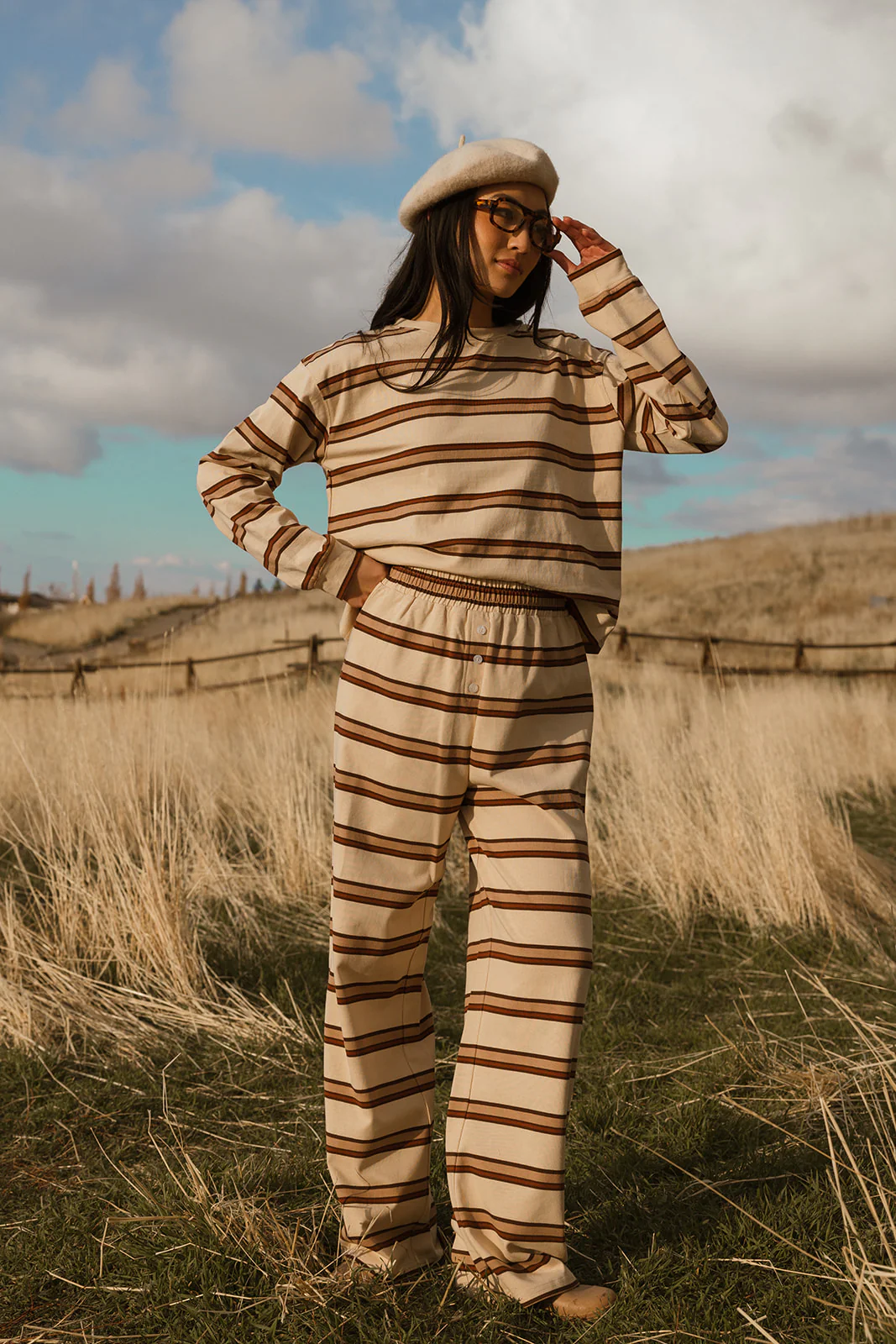 Fancy Striped Button Pants- Desert Sand Brown - Image 8