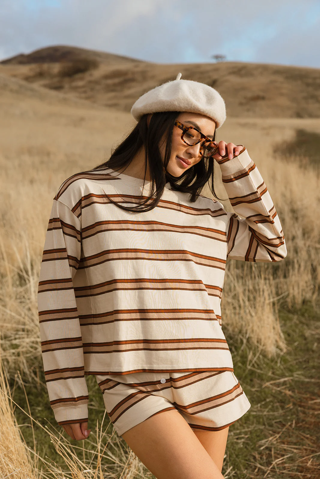 Fancy Striped Long Sleeve Top - Desert Sand Brown - Image 32