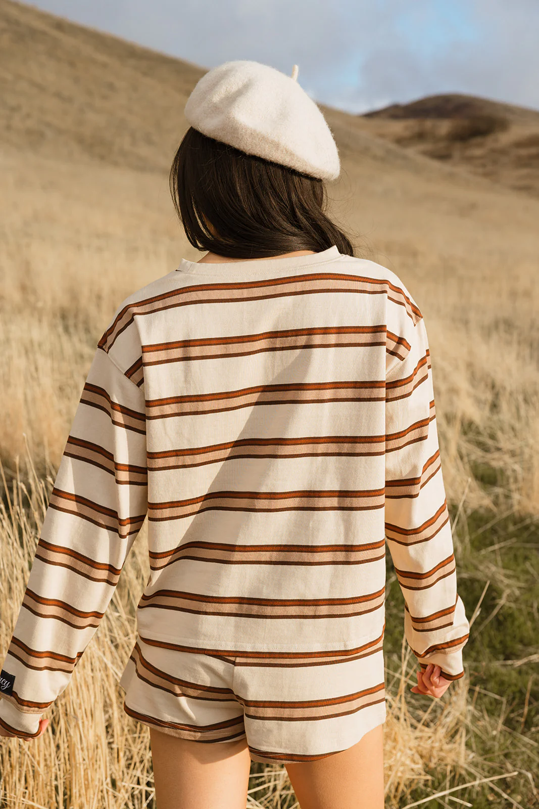 Fancy Striped Long Sleeve Top - Desert Sand Brown - Image 33