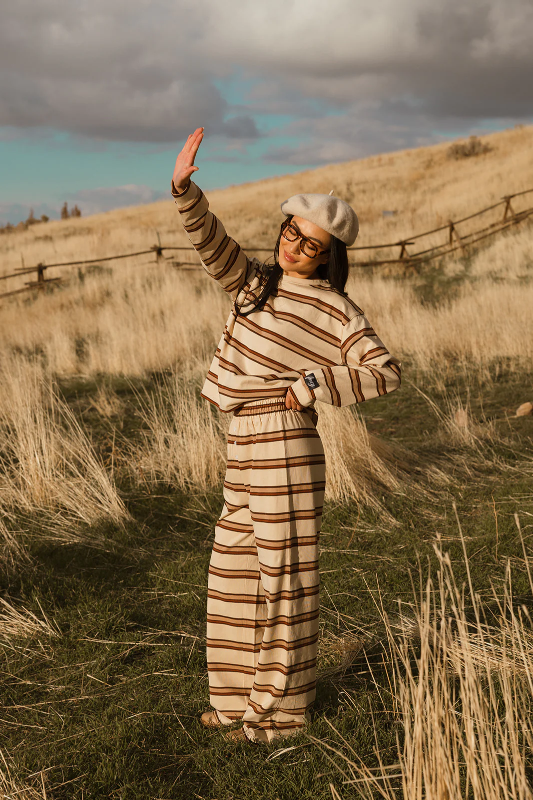 Fancy Striped Long Sleeve Top - Desert Sand Brown - Image 38