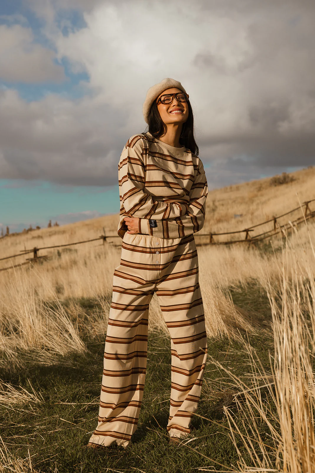 Fancy Striped Long Sleeve Top - Desert Sand Brown - Image 42