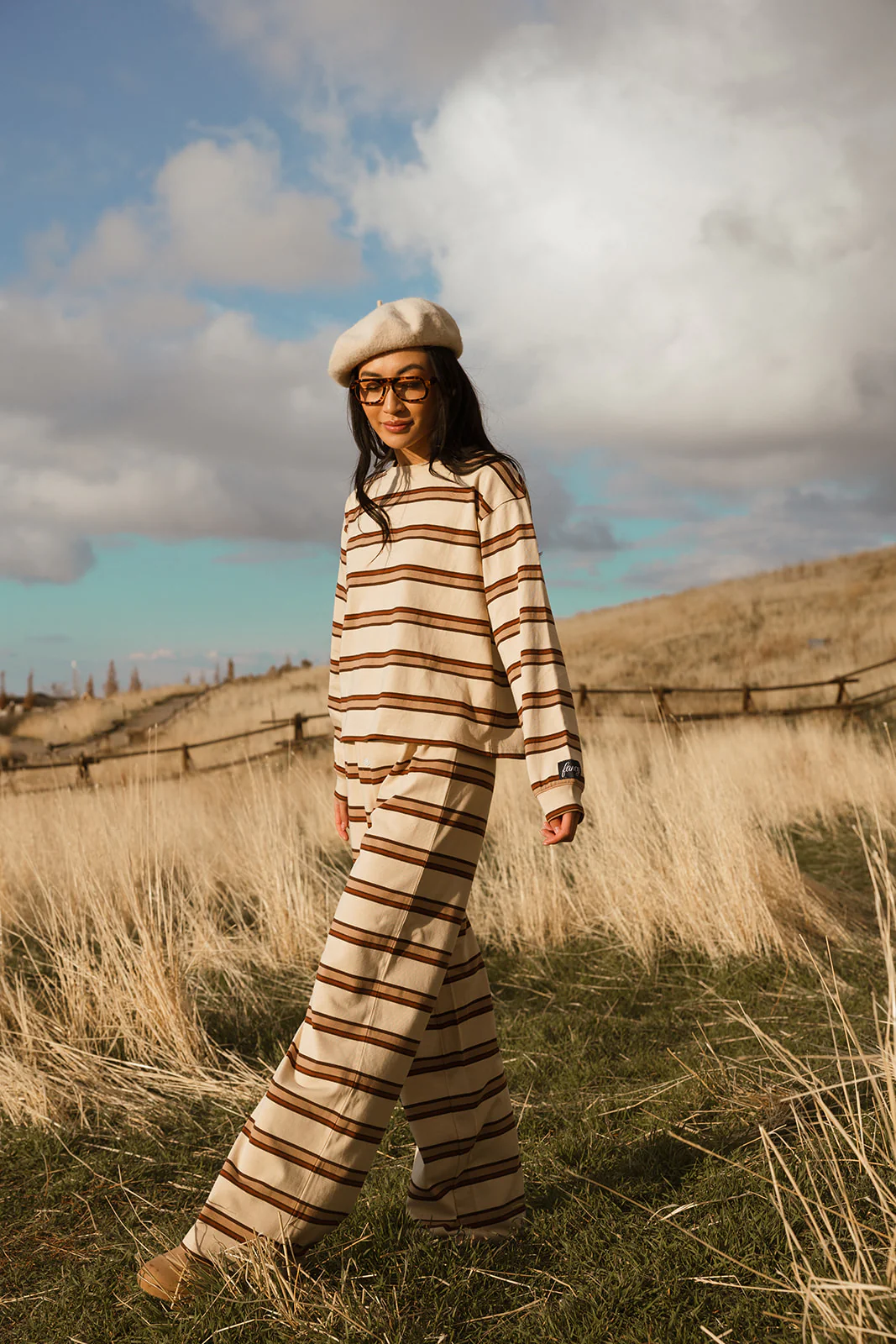 Fancy Striped Long Sleeve Top - Desert Sand Brown - Image 49