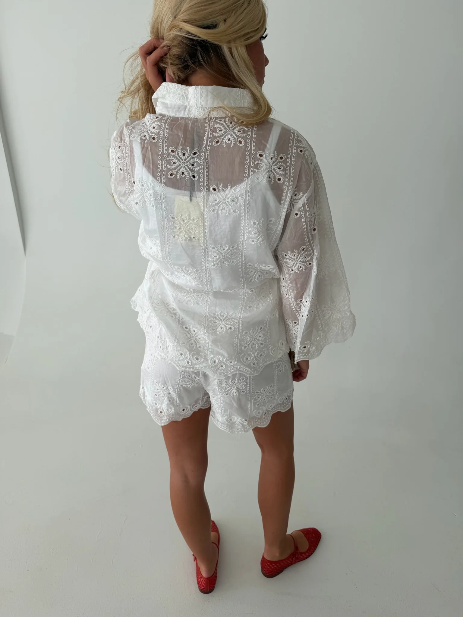 Megan Eyelet Shorts Set - White - Image 4