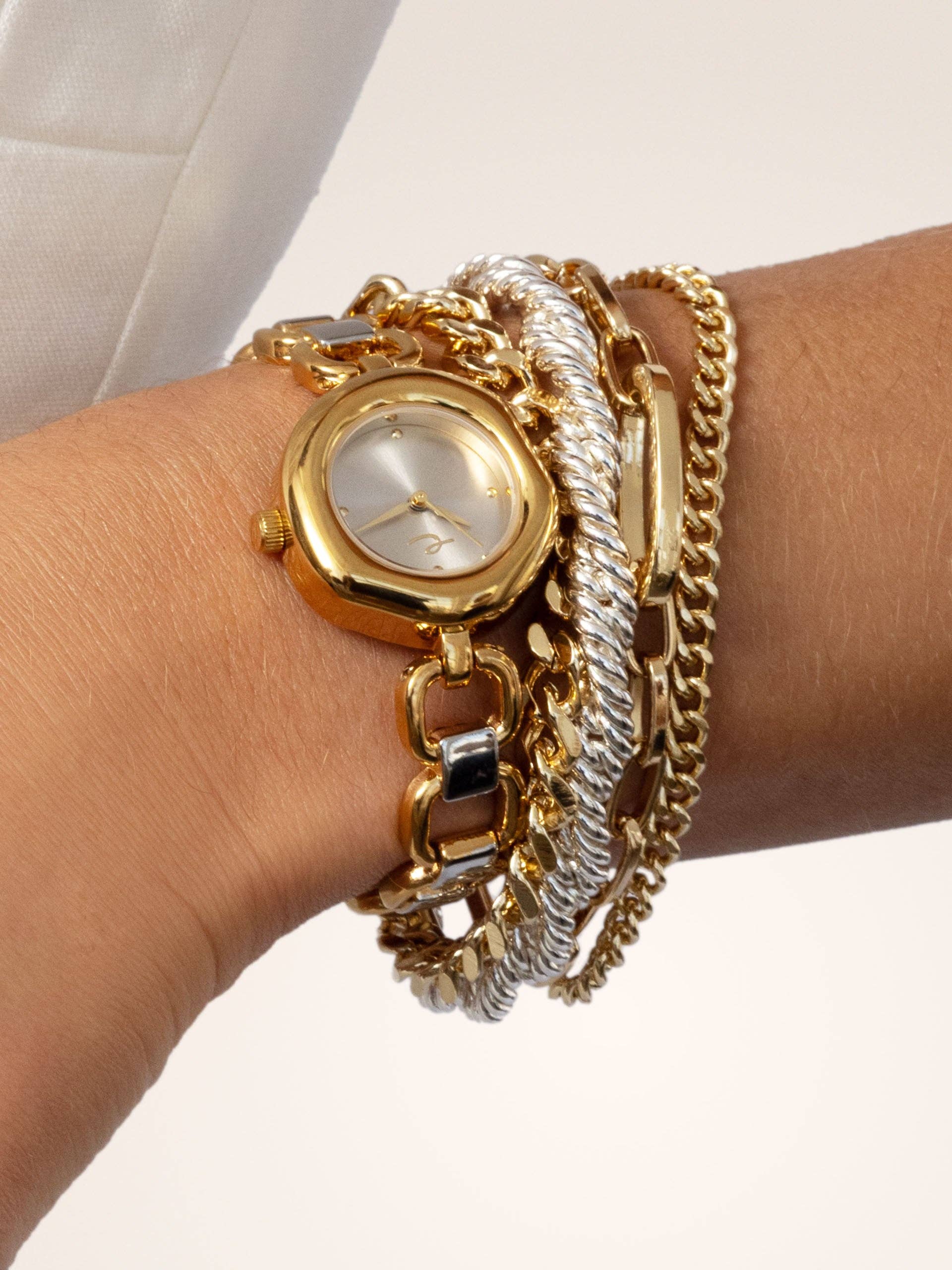 Open Circle Bracelet Watch in Mixed Metal: Brushed Silver Dial with Mixed Metal - Image 8
