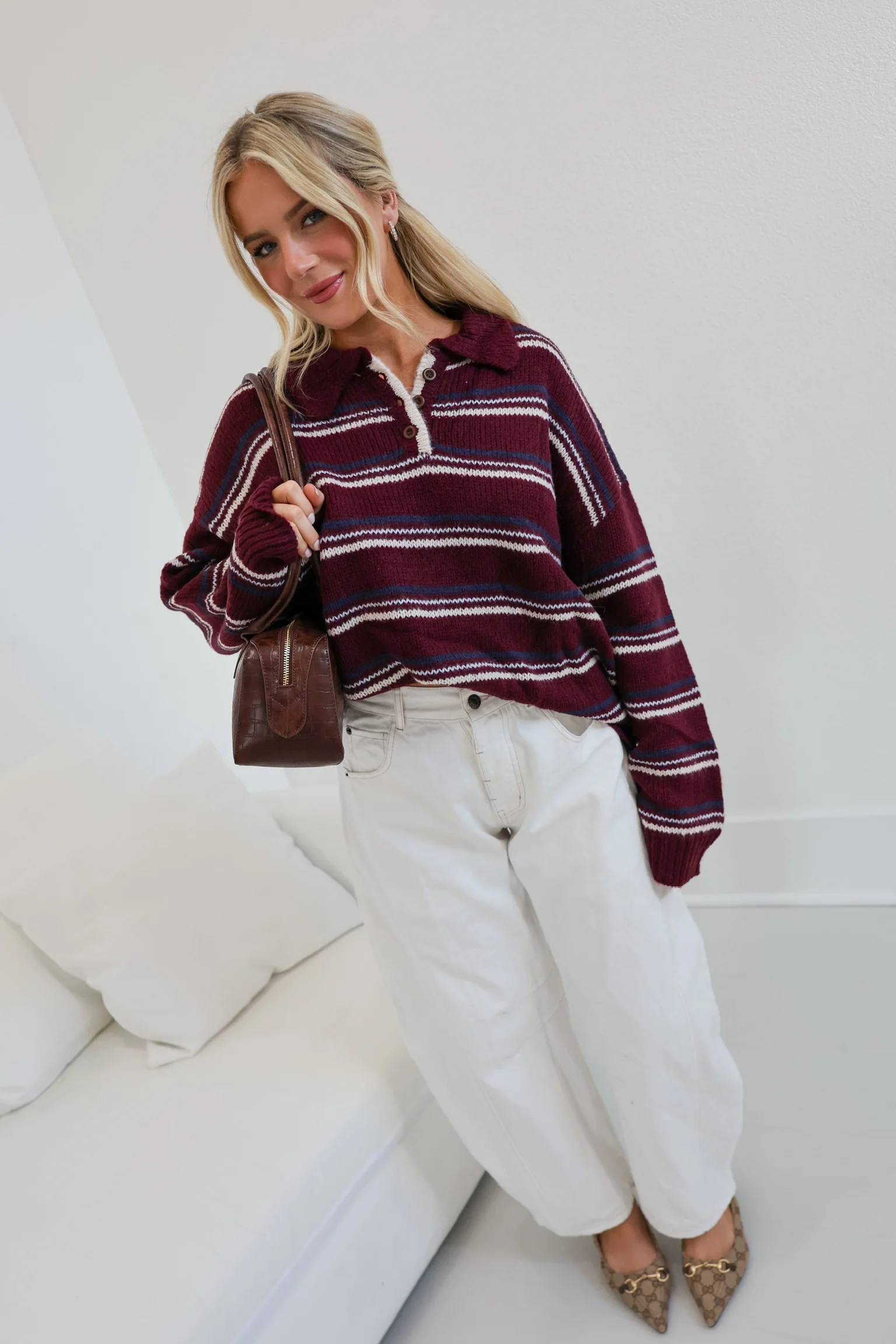 Sara Collared Knit Sweater - Burgundy - Image 8