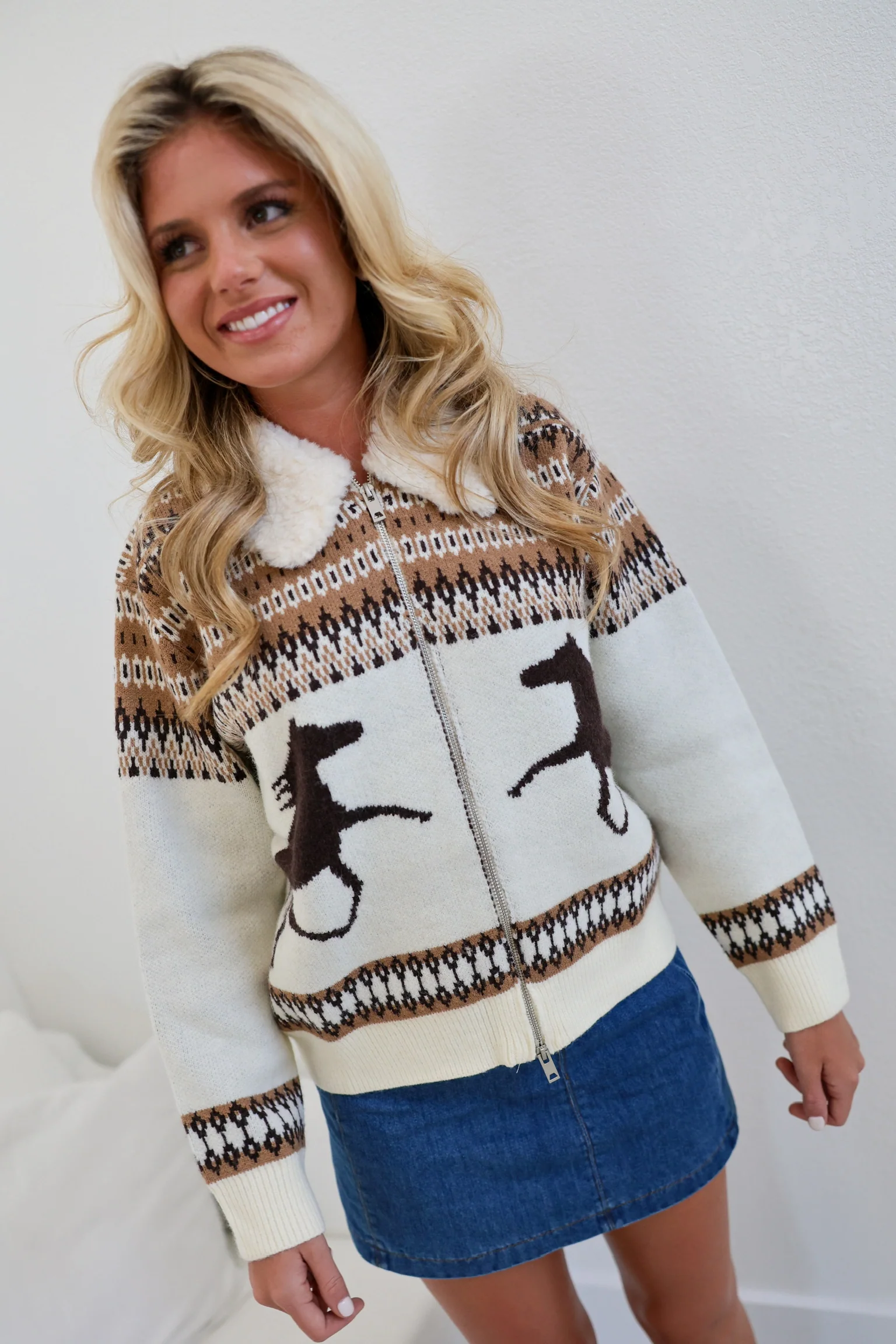 Western Zipper Sweater - Ivory - Image 5